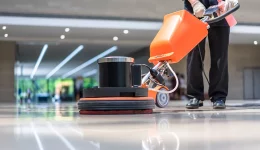 cleaning floor with machine