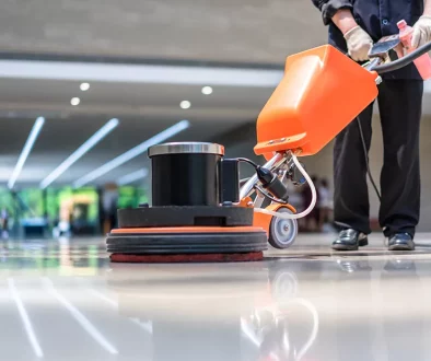 cleaning floor with machine